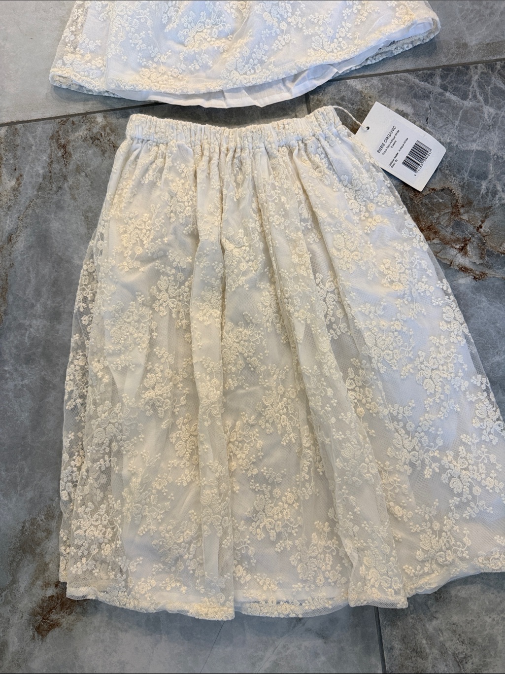 Girls Cream Lace Two-Piece Matching Set - Elegant Tank Top & Skirt — image 3 of 4
